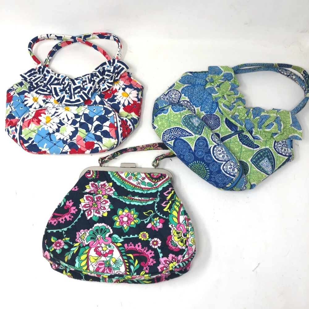 Vera Bradley Bag Lot 7 Quilted Tote Cosmetic Mini Clasp Floral Paisley Multi - Picture 3 of 15